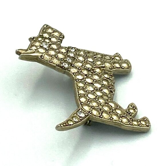 Vtg Scottie Terrier Dog Pin Brooch Silver Toned Metal Faux Marcasite Rhinestones - Picture 2 of 5